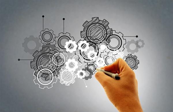 Hand Drawing Virtual Cogwheels - Work and Engineering Concept