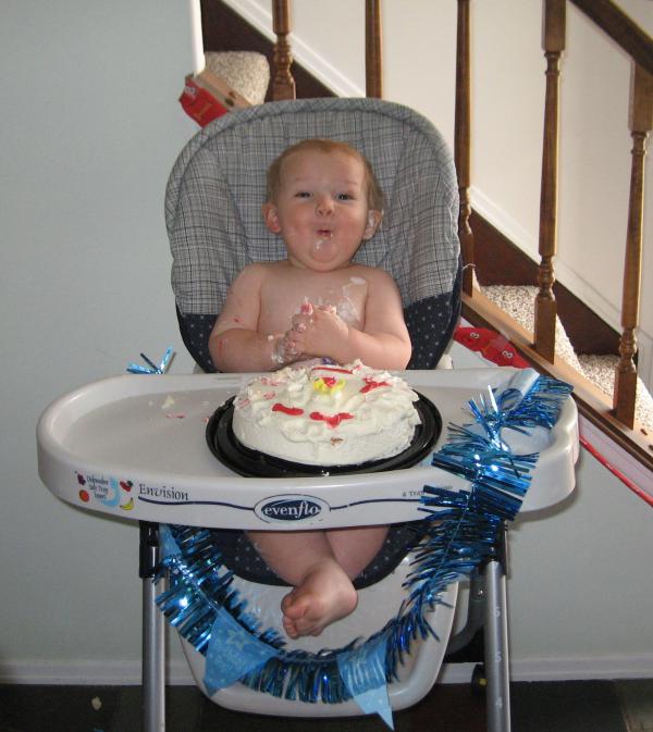 Happy kid eating pie