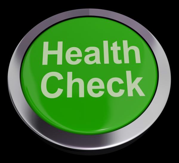 Health Check Button In Green Showing Medical Examination