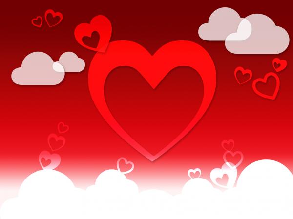 Hearts And Clouds Background Shows Love Sensation Or In Love