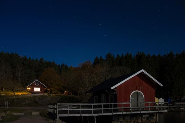 Holma Boat Club in moonlight under the Big Dipper