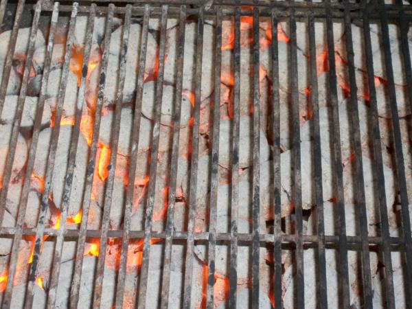 Hot coals in grill