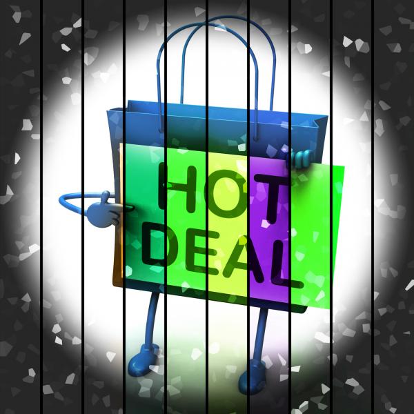 Hot Deal Shopping Bag Represents Bargains and Discounts