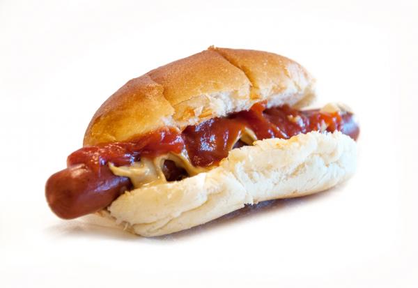 Hot Dog with mustard and ketchup isolate