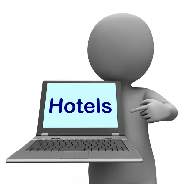 Hotel Laptop Shows Motels Hostels And Rooms