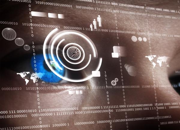 Human eye viewing data on virtual screen - Biometrics concept