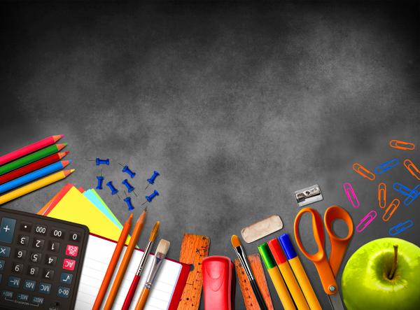 Illustration of school supplies and material on blackboard background