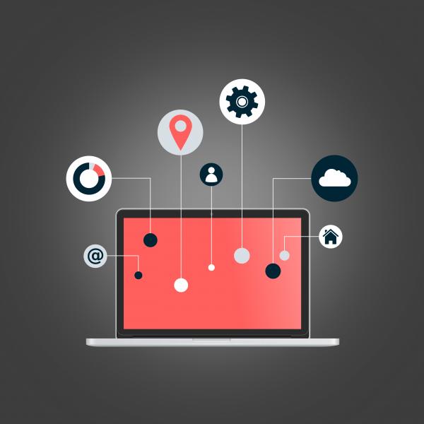 Internet of Things concept - Laptop with Information Technology icons