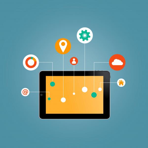 Internet of Things concept - Tablet with Information Technology icons