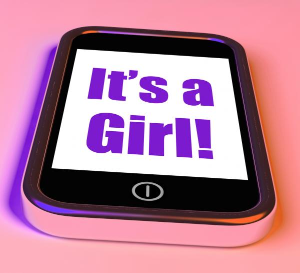 Its A Girl On Phone Shows Newborn Female Baby