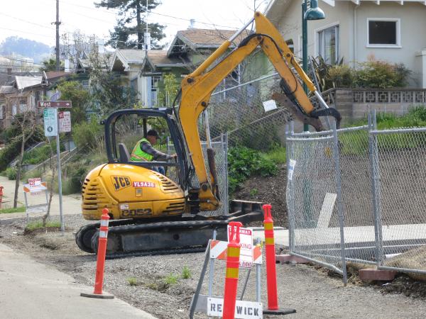 JCB 8052 Midi Excavator entering bicycle path
