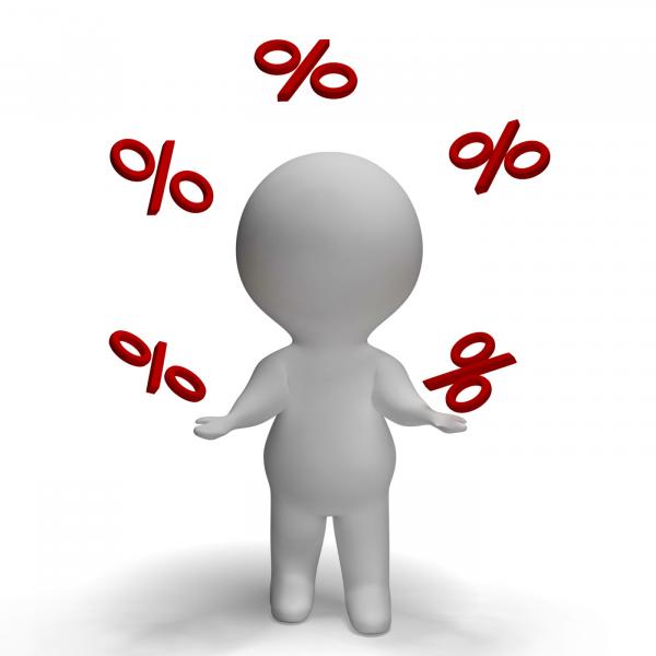 Juggling Percent Sign With 3d Man Climbing Showing Percentage