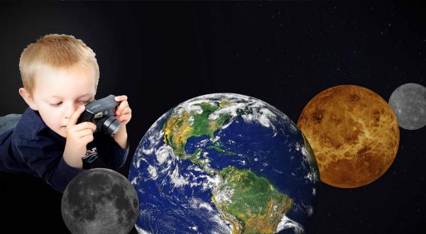 Kid Taking Pictures of the Planets and the Moon