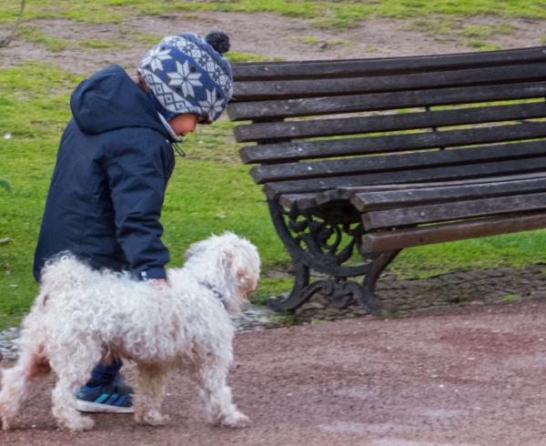 Kid with a puppy dog