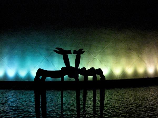 Kissing Deer at Night: Hong Kong Space Museum