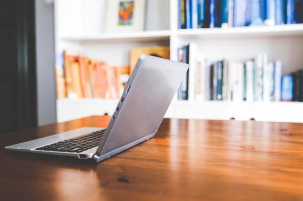 Laptop computer on a wooden desk