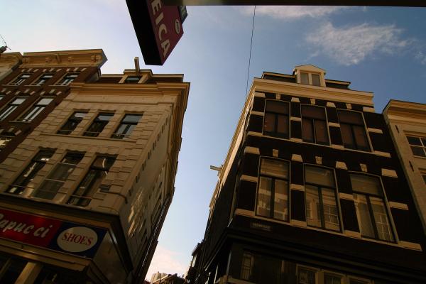 Looking upwards at some buildings