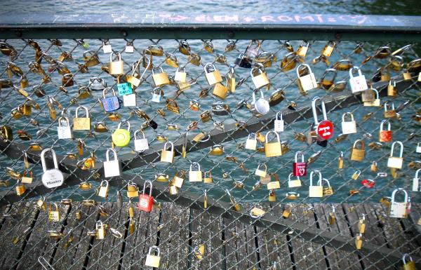 Love Inscribed Padlocks on the Pont Des Arts Bridge in Paris