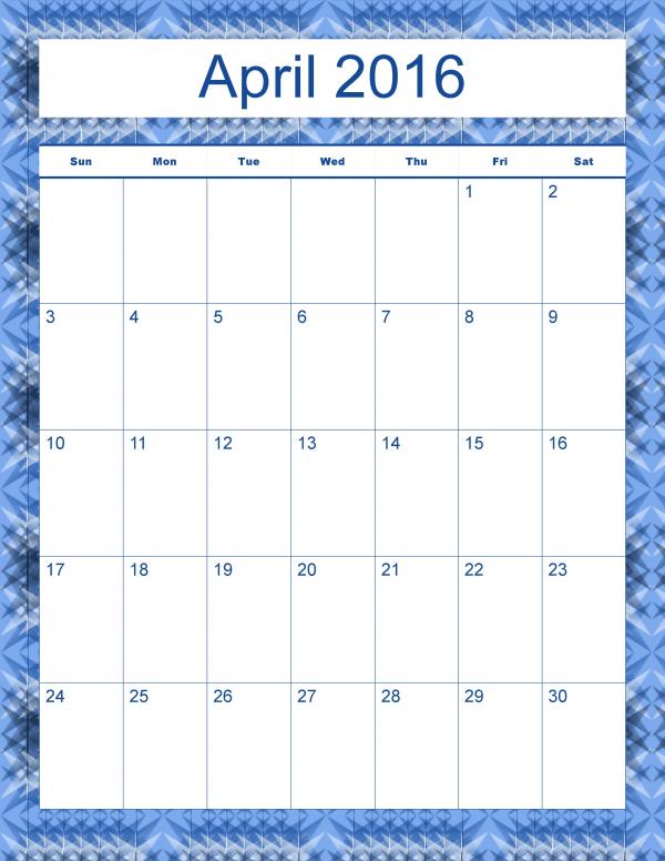 Madison's Peak April 2016 Calendar