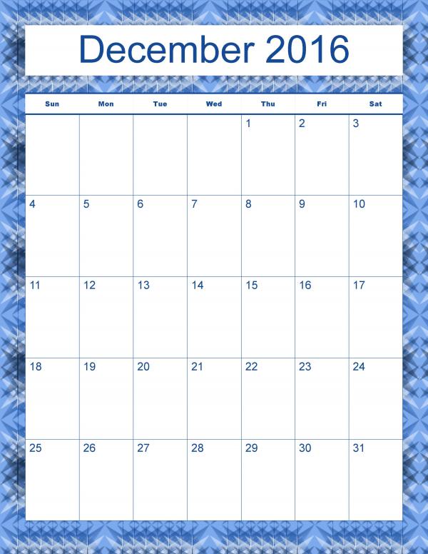 Madison's Peak December 2016 Calendar