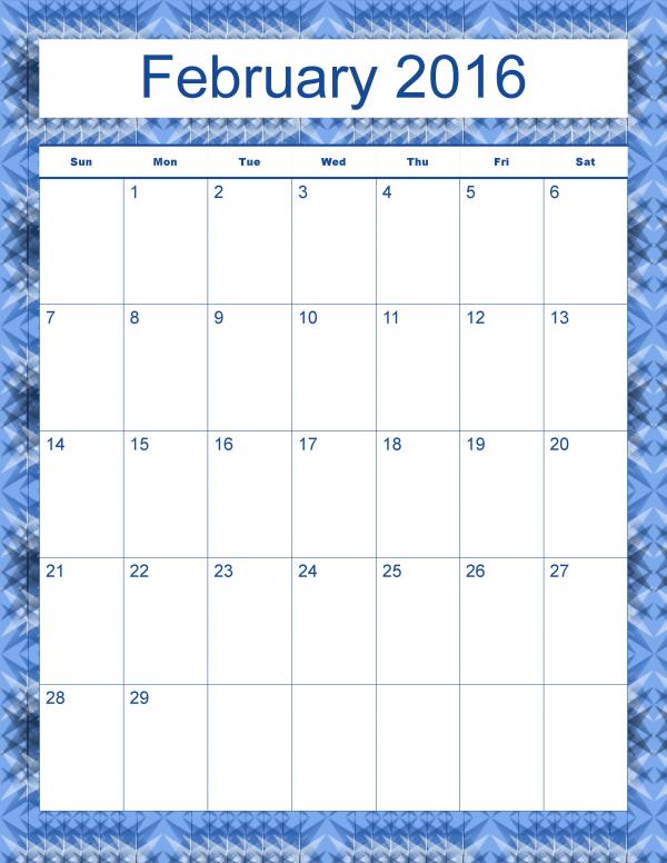 Madison's Peak February 2016 Calendar