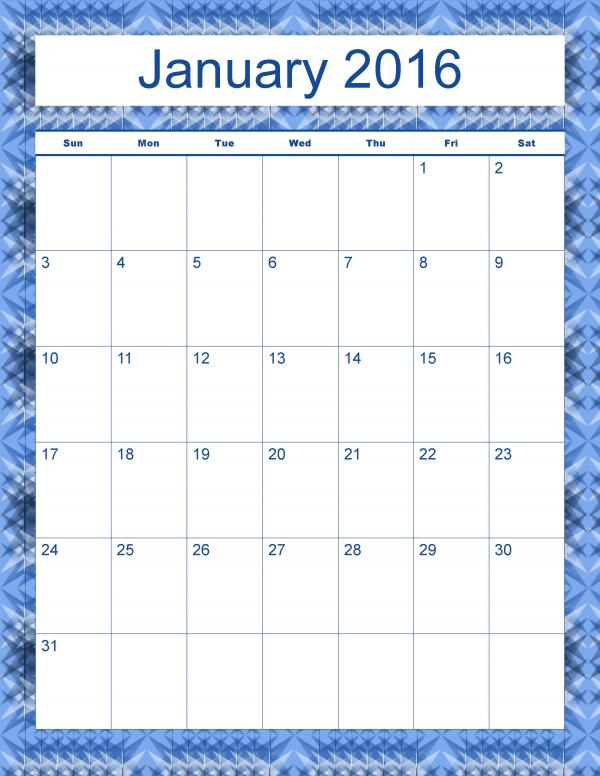 Madison's Peak January 2016 Calendar