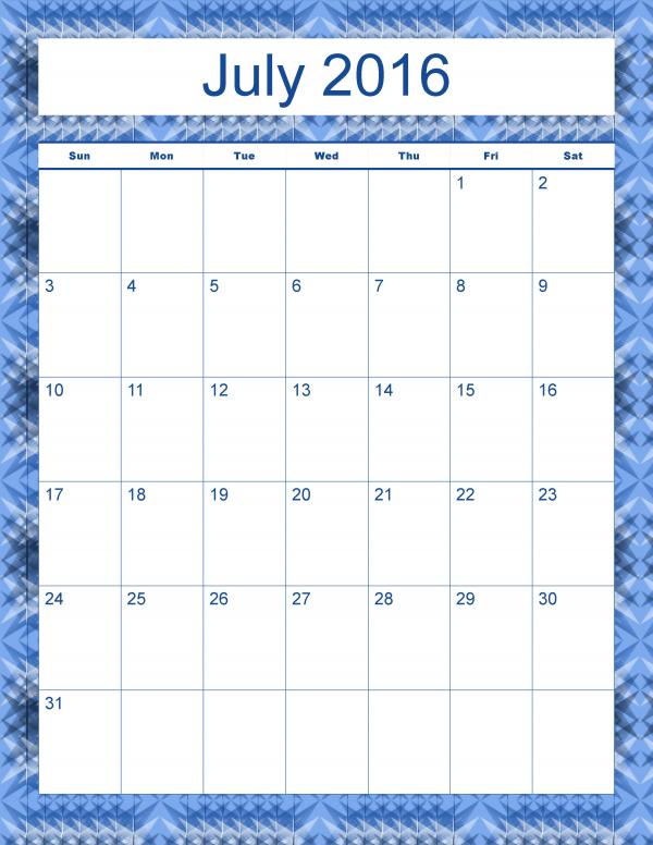 Madison's Peak July 2016 Calendar