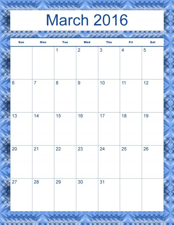 Madison's Peak March 2016 Calendar