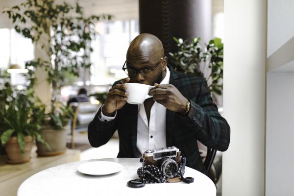 man drinking tea