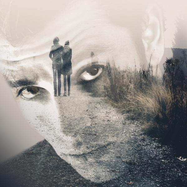 Man remembering his girlfriend - Double Exposure Effect