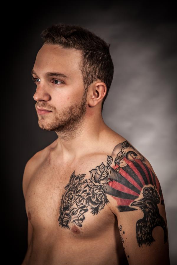 Man With Rose and Bird Free Hand Tattoo