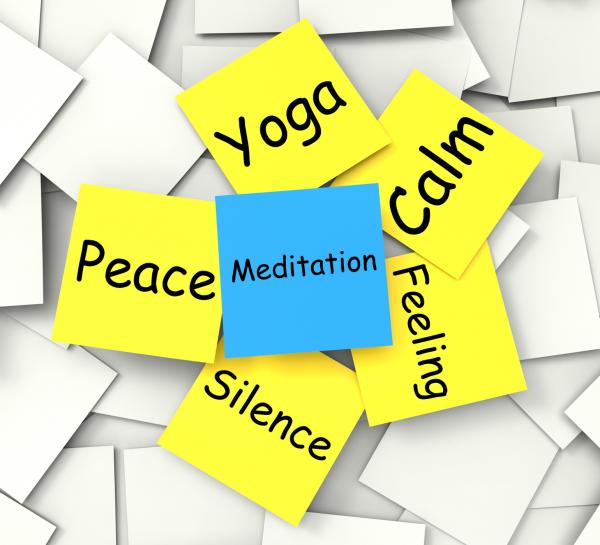 Meditation Post-It Note Shows Relaxation And Enlightenment