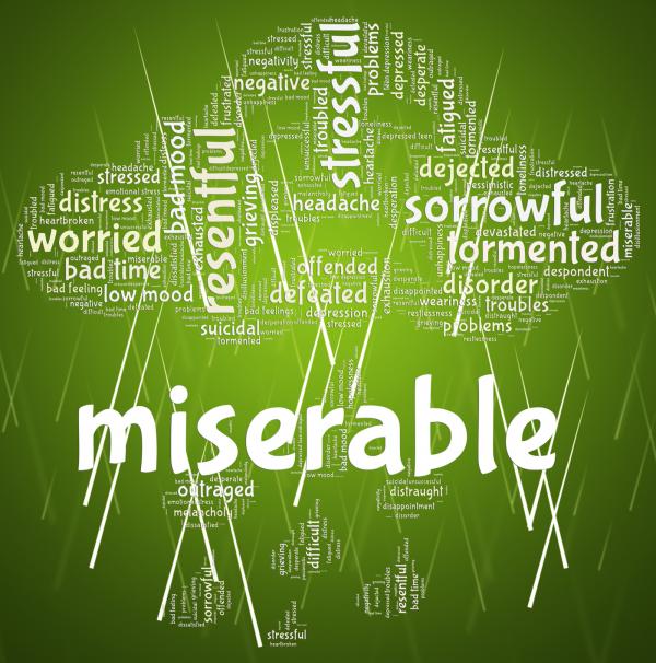 Miserable Word Indicates Grief Stricken And Desolate
