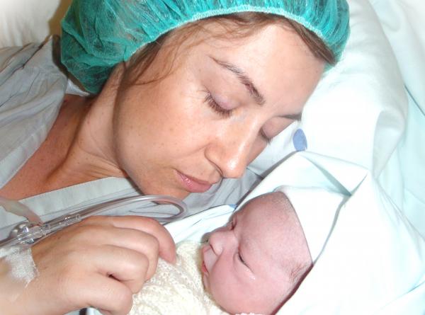 Mother in the hospital with newborn baby