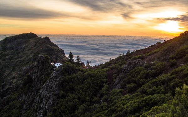 Mountain Above White Clouds during Sunset