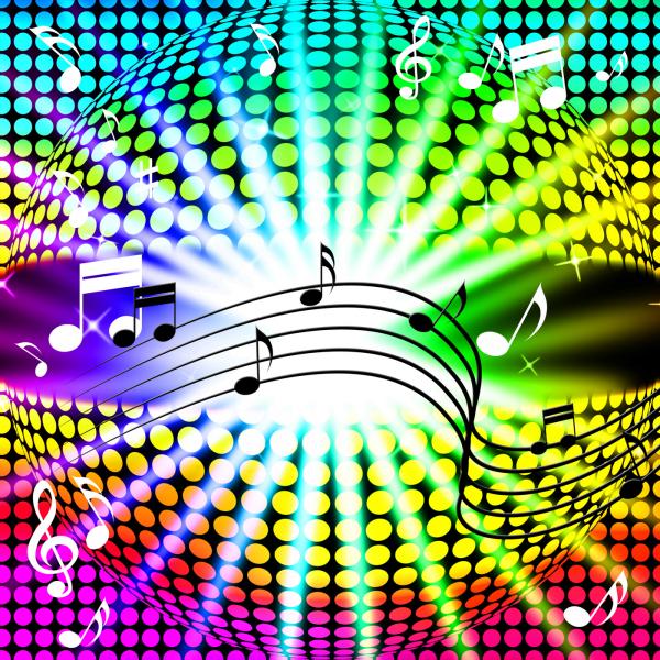 Music Disco Ball Background Shows Songs Dancing And Beams