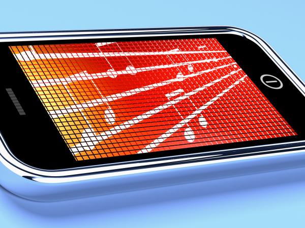 Music Symbols On A Mobile Phone Shows Online Radio