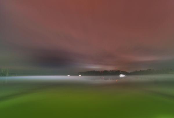 Night fall over lake