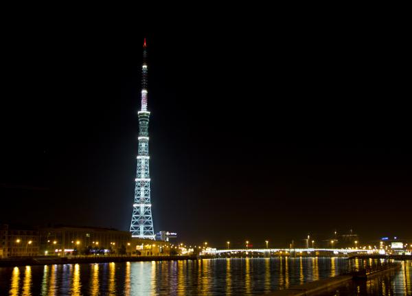 Night TV tower silhouette scene