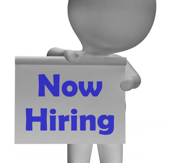 Now Hiring Sign Shows Recruitment And Job Opening