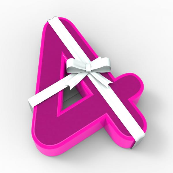 Number Four With Ribbon Displays Birthday Party Presents Or Congratula