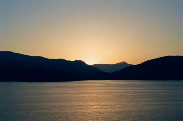 Ocean view mountains sunset