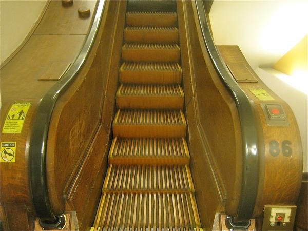 Old wooden escalator