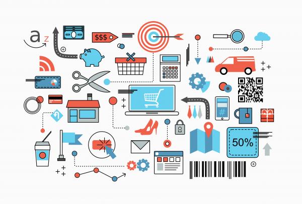 Online Shopping Concept - Flat Line Design