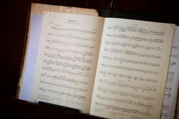 Open music book and notes
