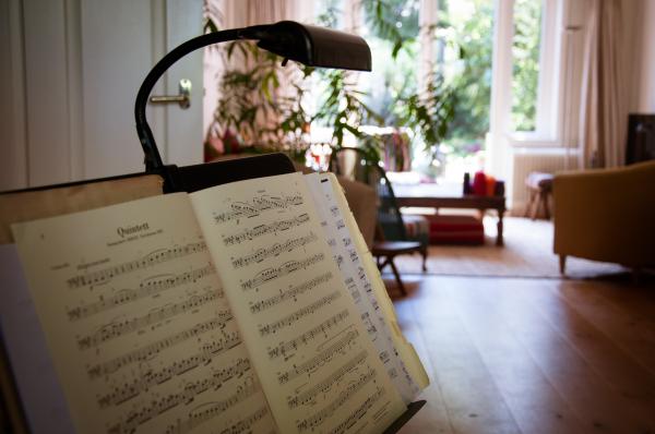 Open music book and notes