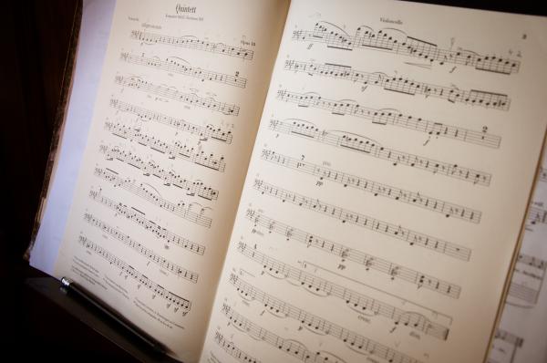 Open music book and notes
