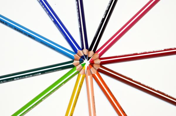 Orange Yellow Green Blue Red and Black Color Pencil