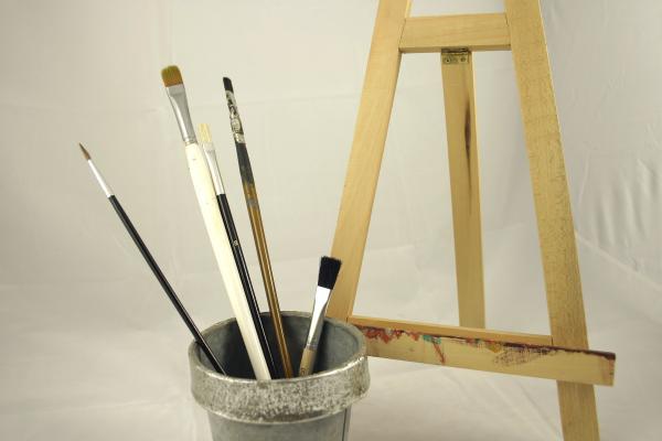 Paint brushes and display easel
