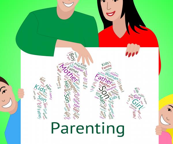 Parenting Words Indicates Mother And Baby And Child